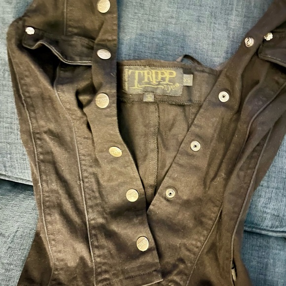 Tripp NYC Black Denim Corset-Back Halter Top - Picture 2 of 5